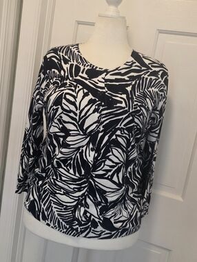NWT Berkley Jensen Navy & White Leaf Print Cardigan Size XL Business Casual